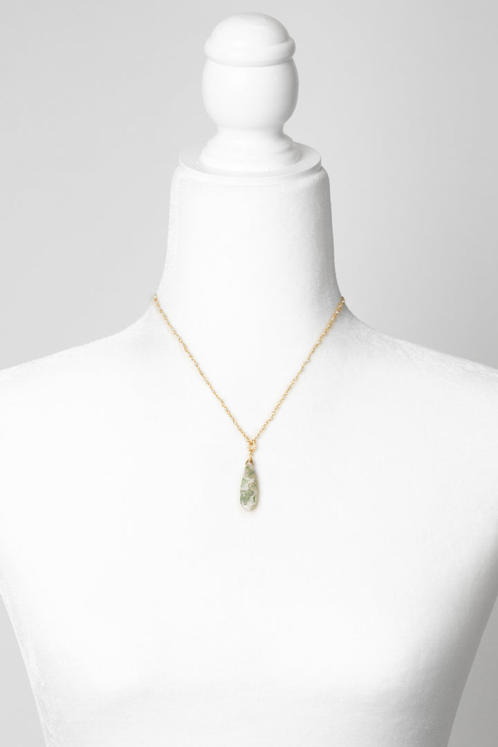 Contentment 17.25-19.25" Teardrop Agate Pendant, Freshwater Pearl Chain Simple Necklace