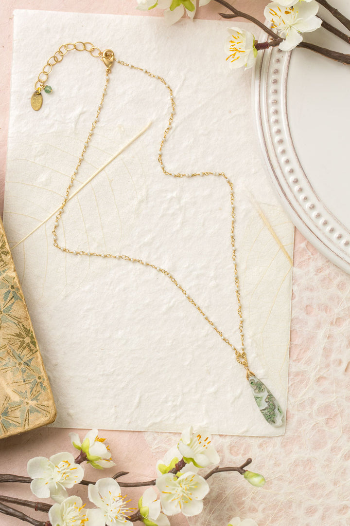 Contentment 17.25-19.25" Teardrop Agate Pendant, Freshwater Pearl Chain Simple Necklace