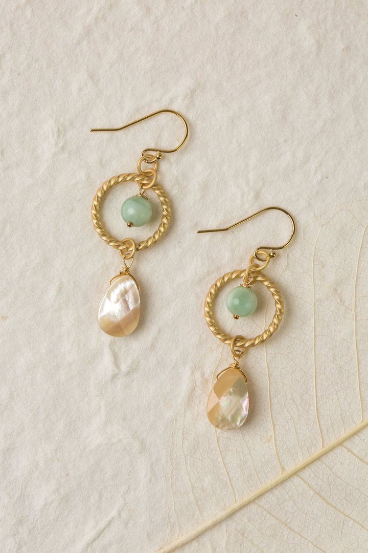 Contentment Green Aventurine, Mother Of Pearl Dangle Earrings