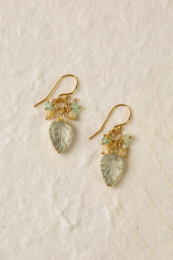 Contentment Mother Of Pearl, Blue Opal With Green Amethyst Cluster Earrings