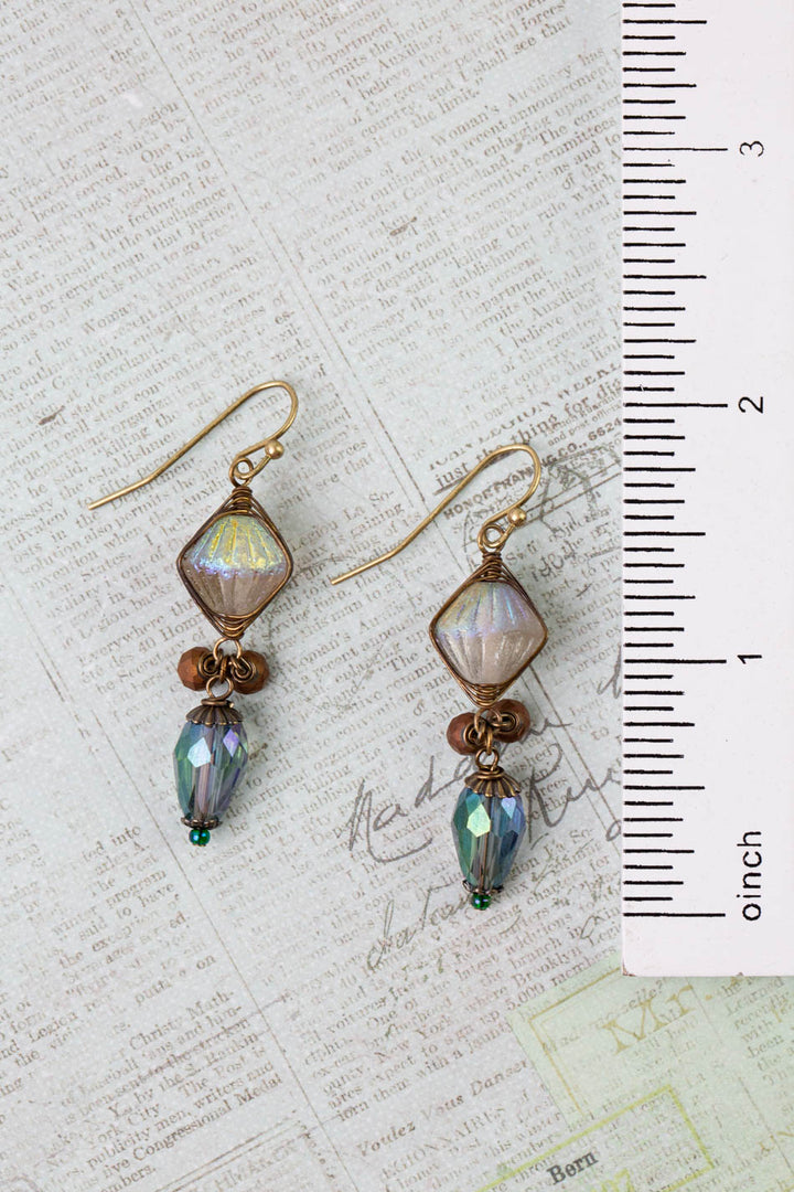 Crisp Autumn Czech Glass, Crystal Dangle Herringbone Earrings