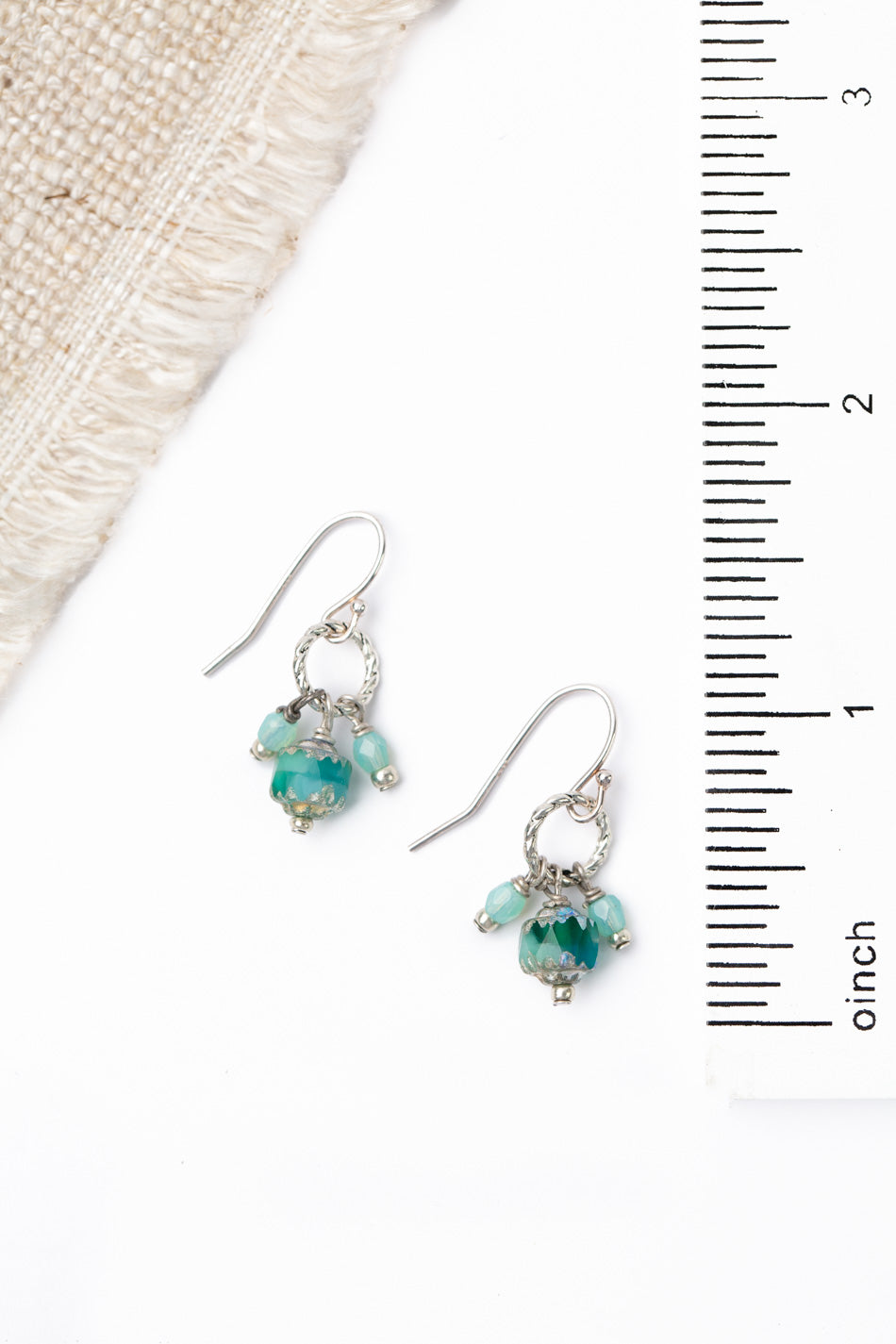 Czech Glass Silver Etched Aqua Czech Glass Cluster Earrings