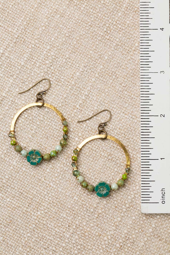 Czech Glass Sea Green Flower Hoop Earrings