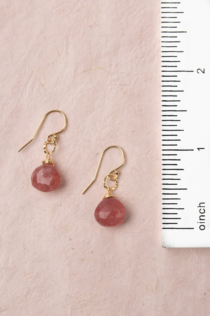 Divinity Faceted Strawberry Quartz Briolette Simple Earrings