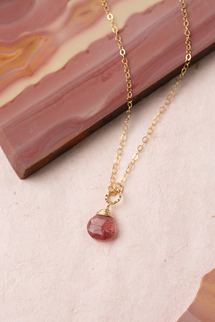 Divinity 15-17" Faceted Strawberry Quartz Briolette Simple Necklace