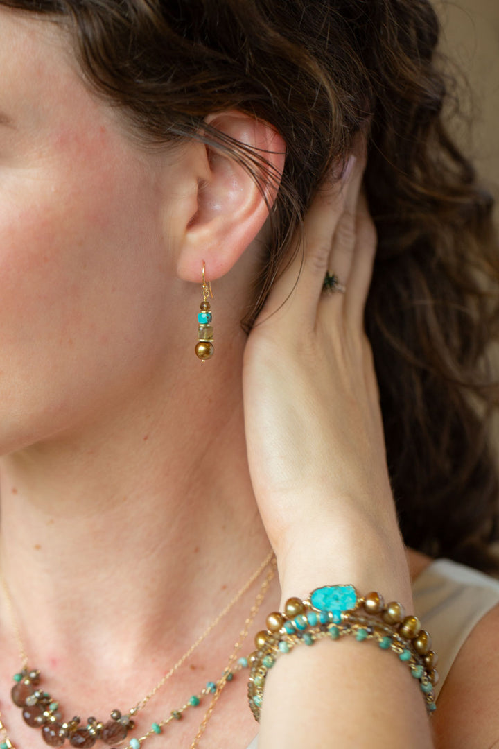 Desert Sunset Freshwater Pearl, Labradorite, Turquoise Simple Earrings