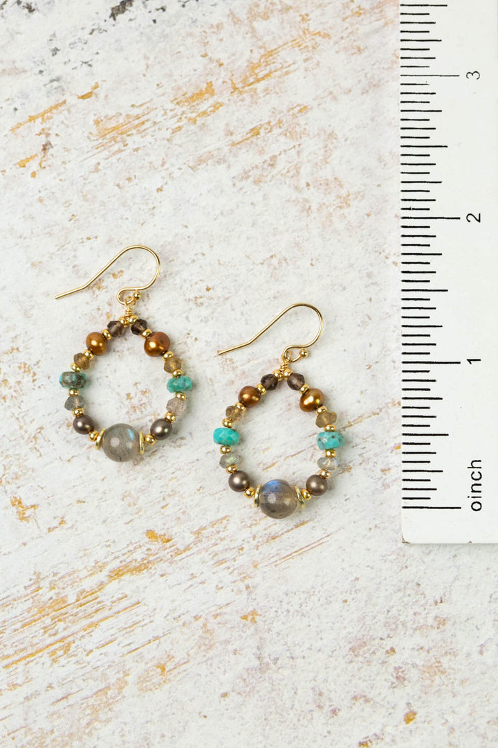 Desert Sunset Freshwater Pearl, Turquoise With Labradorite Hoop Earrings