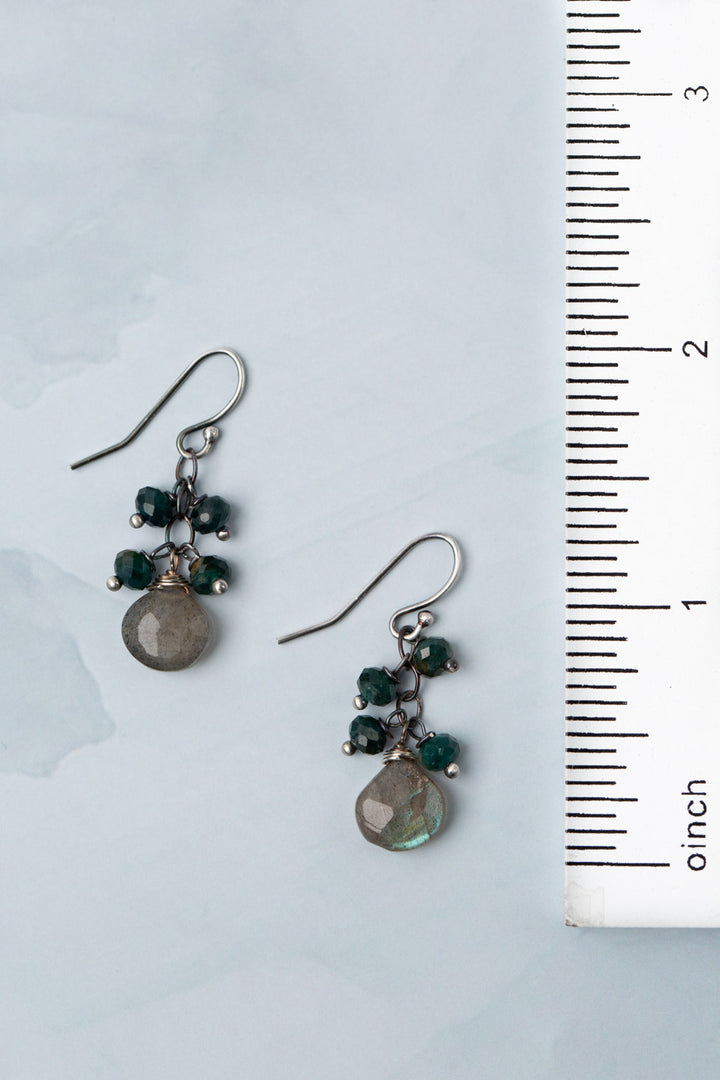 Eclipse Tourmaline With Faceted Labradorite Briolette Cluster Earrings