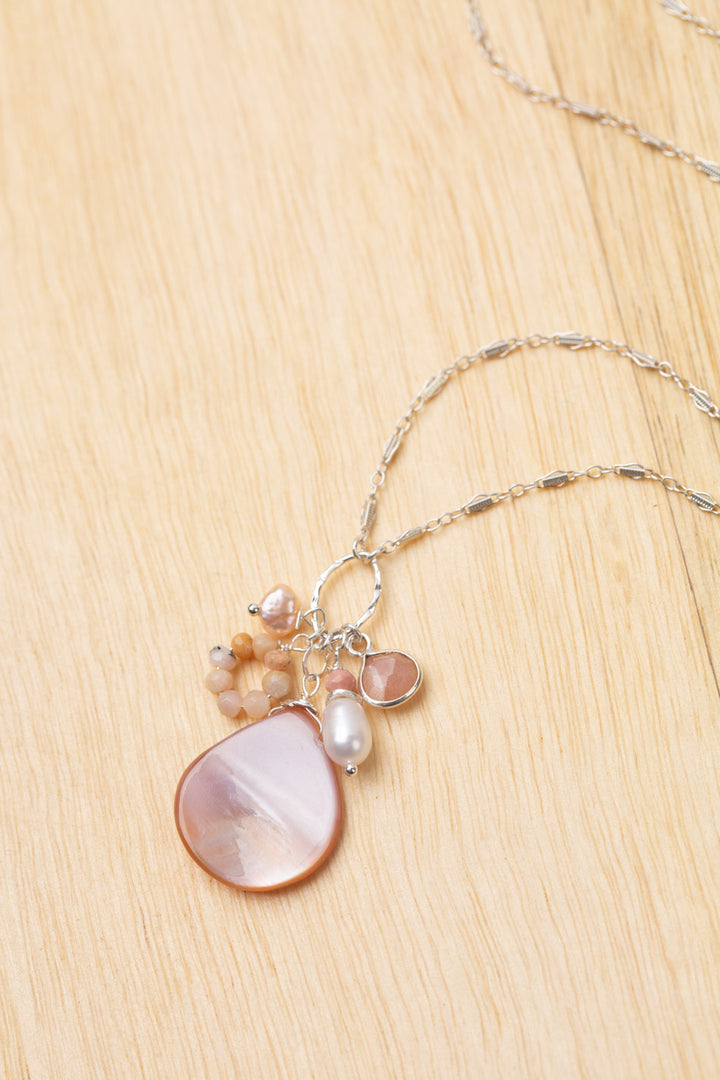Embrace Pearl Moonstone, Rose Quartz, Freshwater Pearl Necklace, Bracelet, And Earrings Set