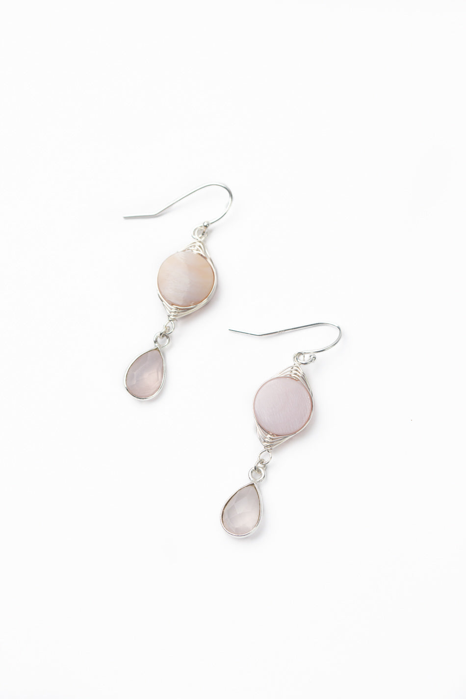 Embrace Mother Of Pearl, Shell, Rose Quartz Herringbone Earrings
