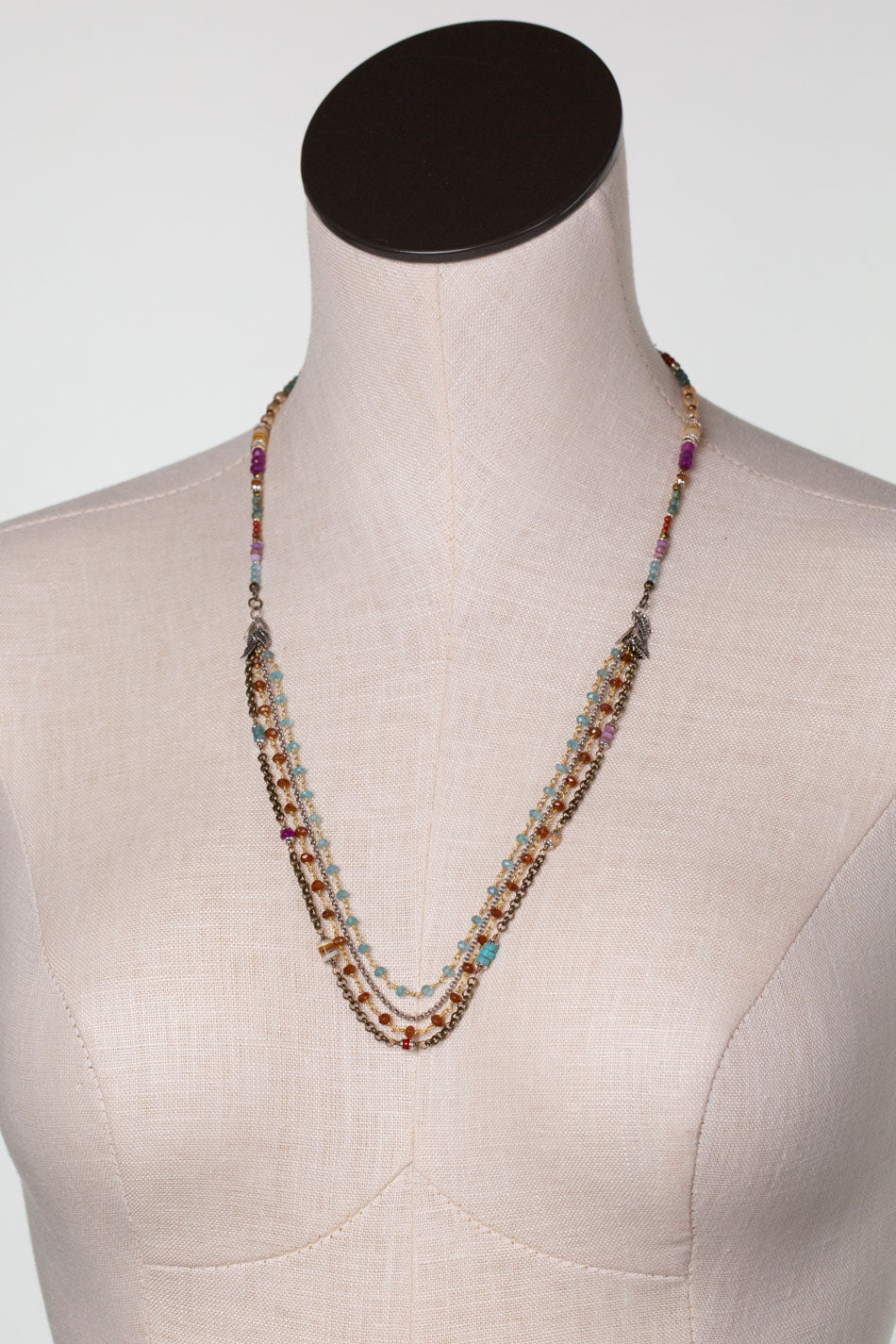 Earthen 24.5-26.5" Amazonite, Czech Glass, Turquoise Multistrand Necklace