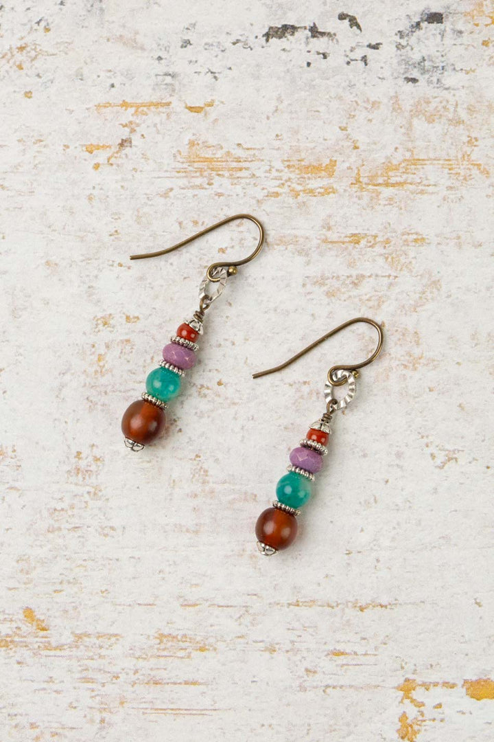 Earthen Red Jasper, Czech Glass Simple Earrings