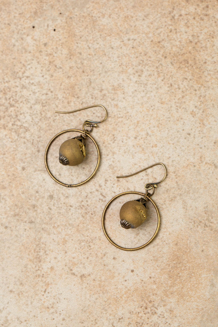 Espresso Gold Druzy Geode Hoop Earrings