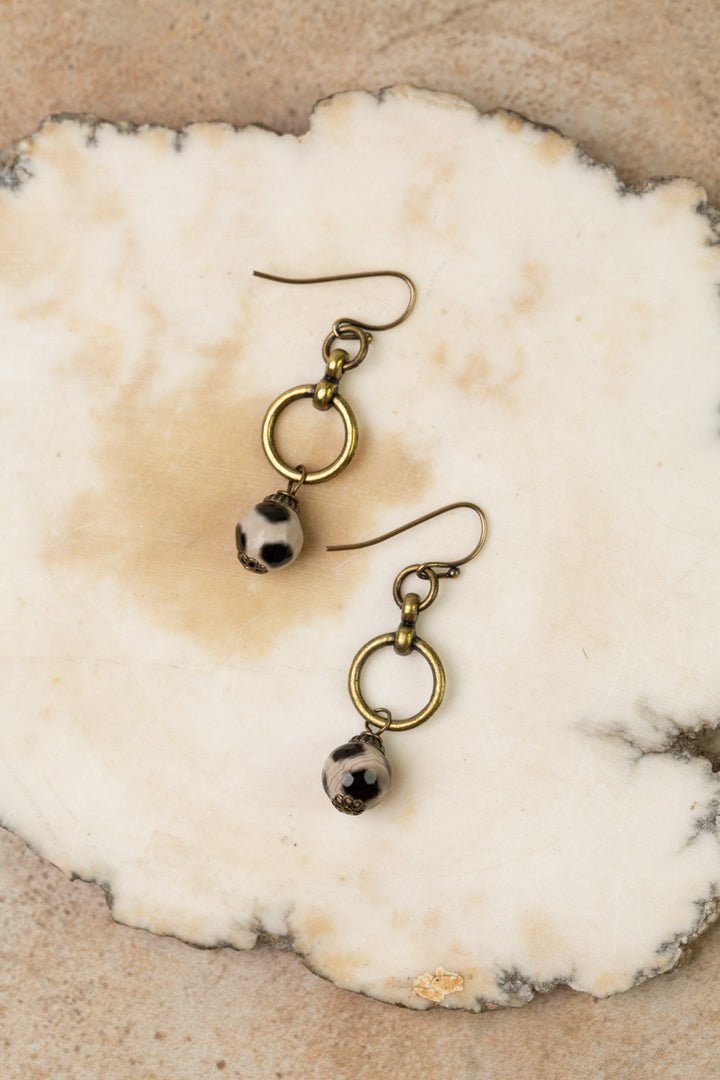 Espresso Dzi Bead Simple Earrings