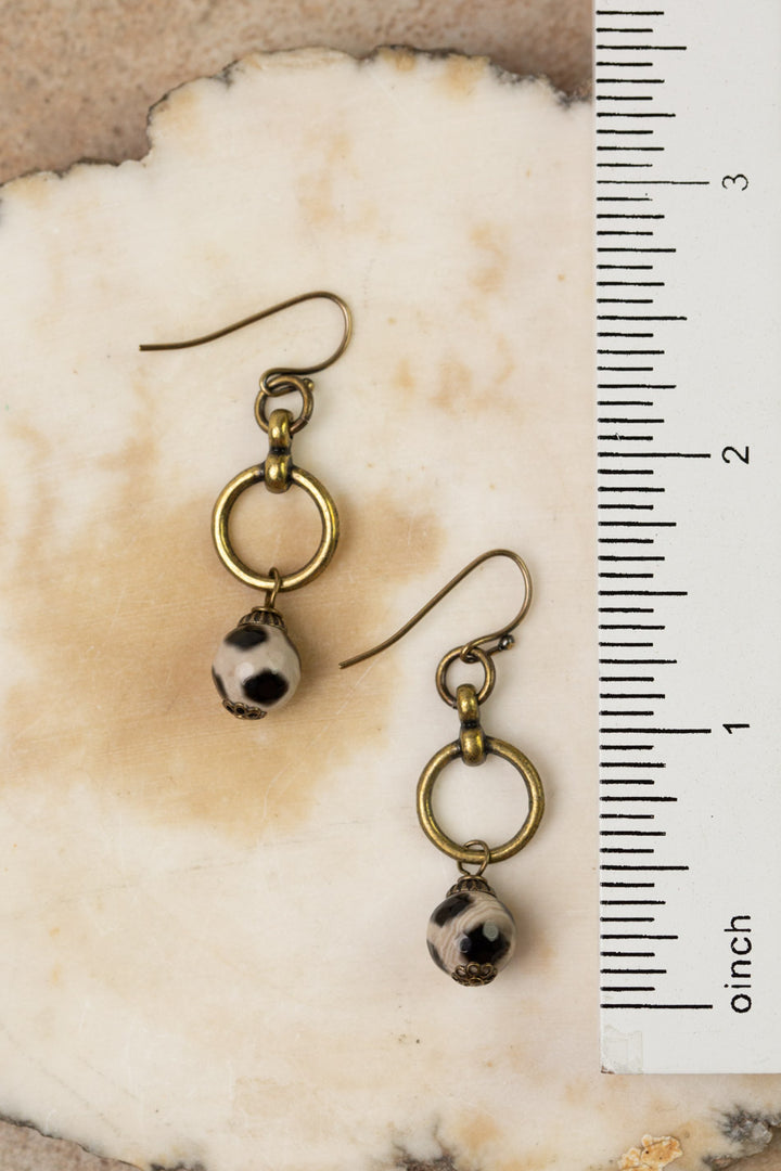 Espresso Dzi Bead Simple Earrings