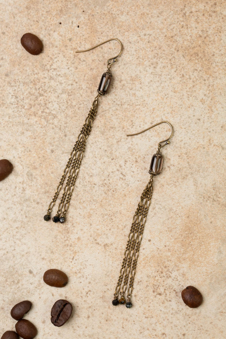 Espresso Czech Glass With Smokey Quartz Dangle Earrings