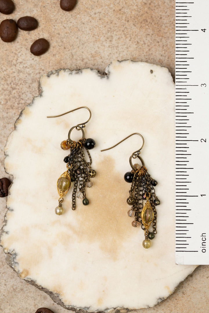 Espresso Czech Glass, Onyx Cluster Earrings