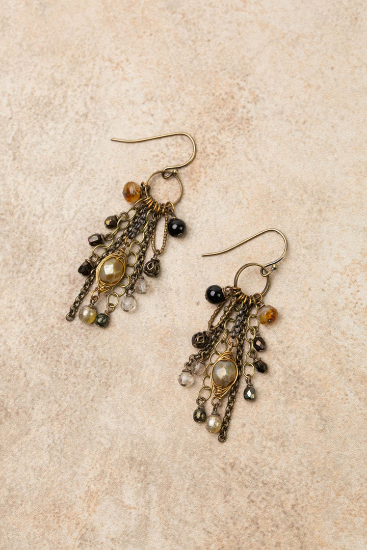 Espresso Czech Glass, Onyx Cluster Earrings