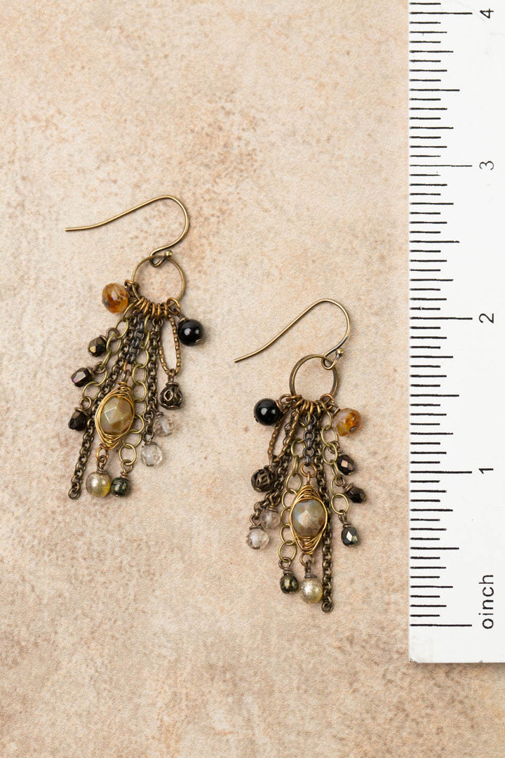 Espresso Czech Glass, Onyx Cluster Earrings