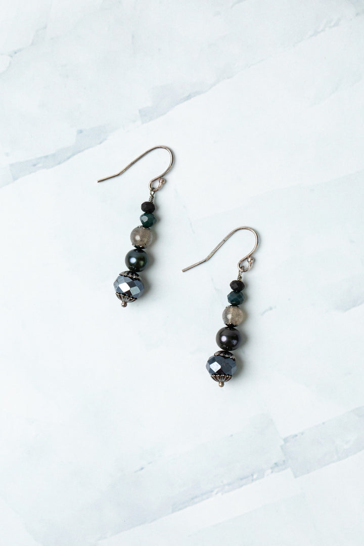 Eclipse Crystal, Freshwater Pearl Simple Earrings