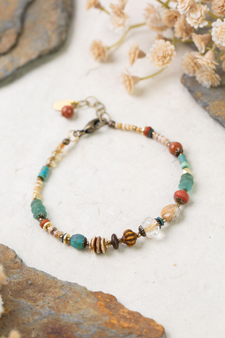 Enlighten 7.75-8.75" Czech Glass, Sea Glass, Shell Simple Bracelet