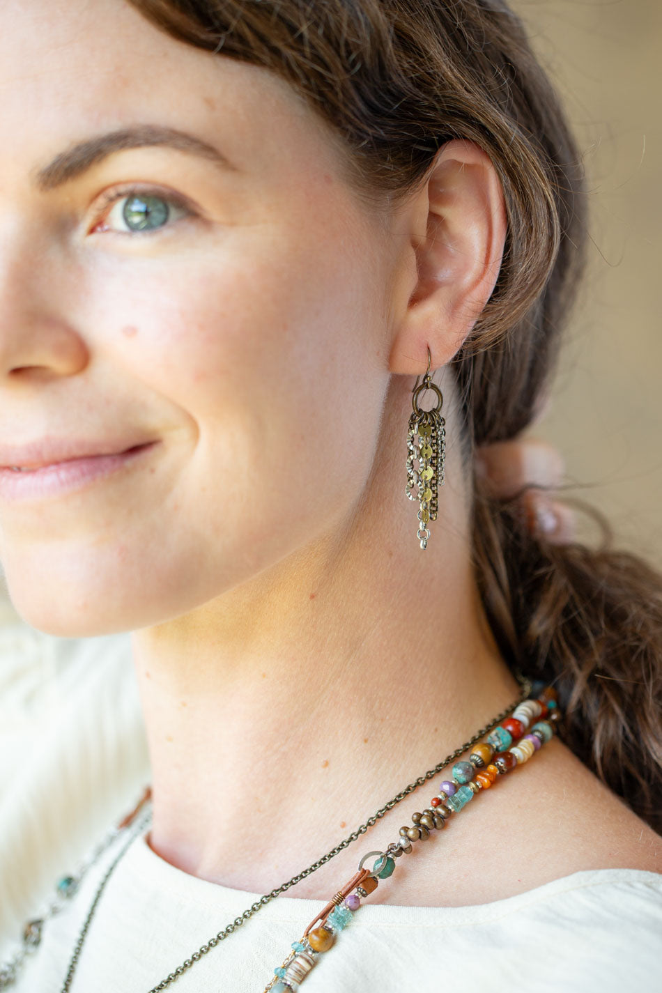 Earthen Mixed Metal Tassel Earrings