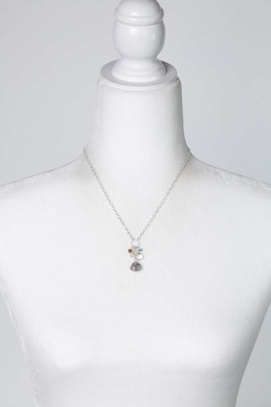 Fae 16.25-18.25" Aquamarine, Moonstone With Opal Mosaic Simple Necklace