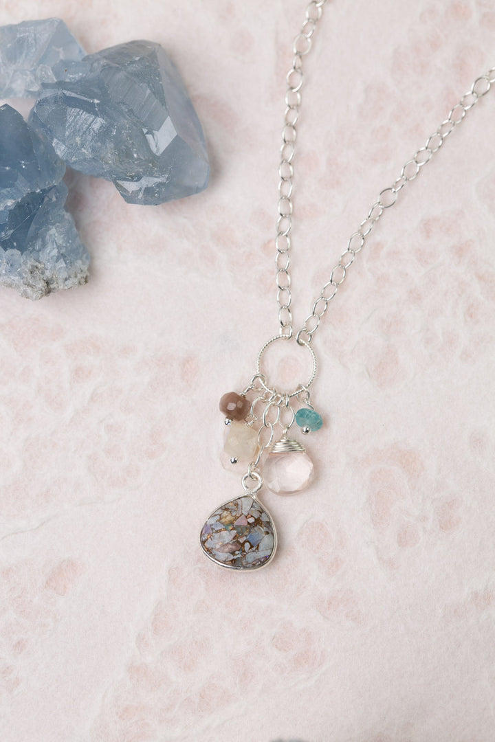 Fae 16.25-18.25" Aquamarine, Moonstone With Opal Mosaic Simple Necklace