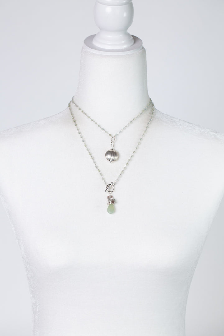 Fae 17 or 34" Rose Quartz, Zircon, Chocolate Moonstone With Prehnite Simple Necklace