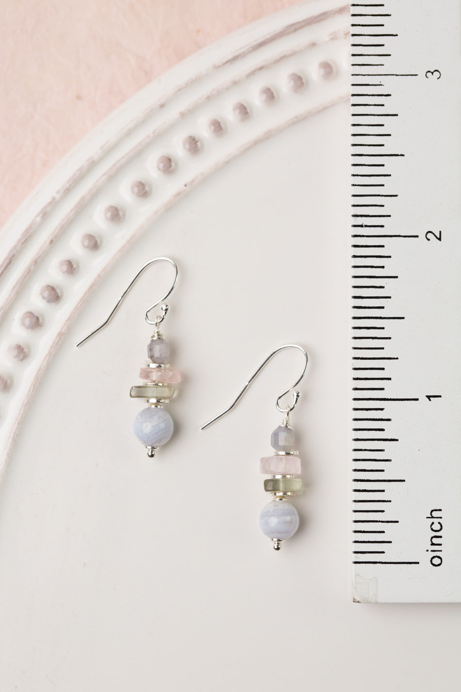 Fae Rose Quartz, Blue Apatite, Prehnite With Blue Lace Chalcedony Simple Earrings