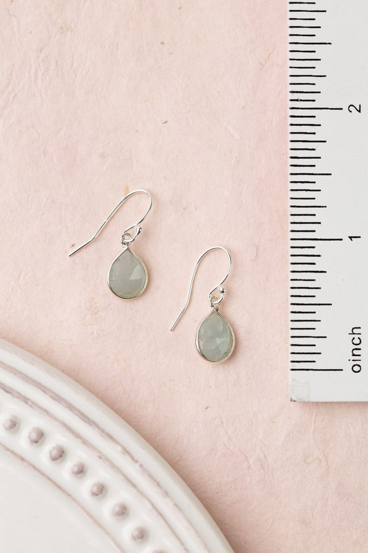 Fae Faceted Aquamarine Teardrop Silver Bezel Simple Earrings