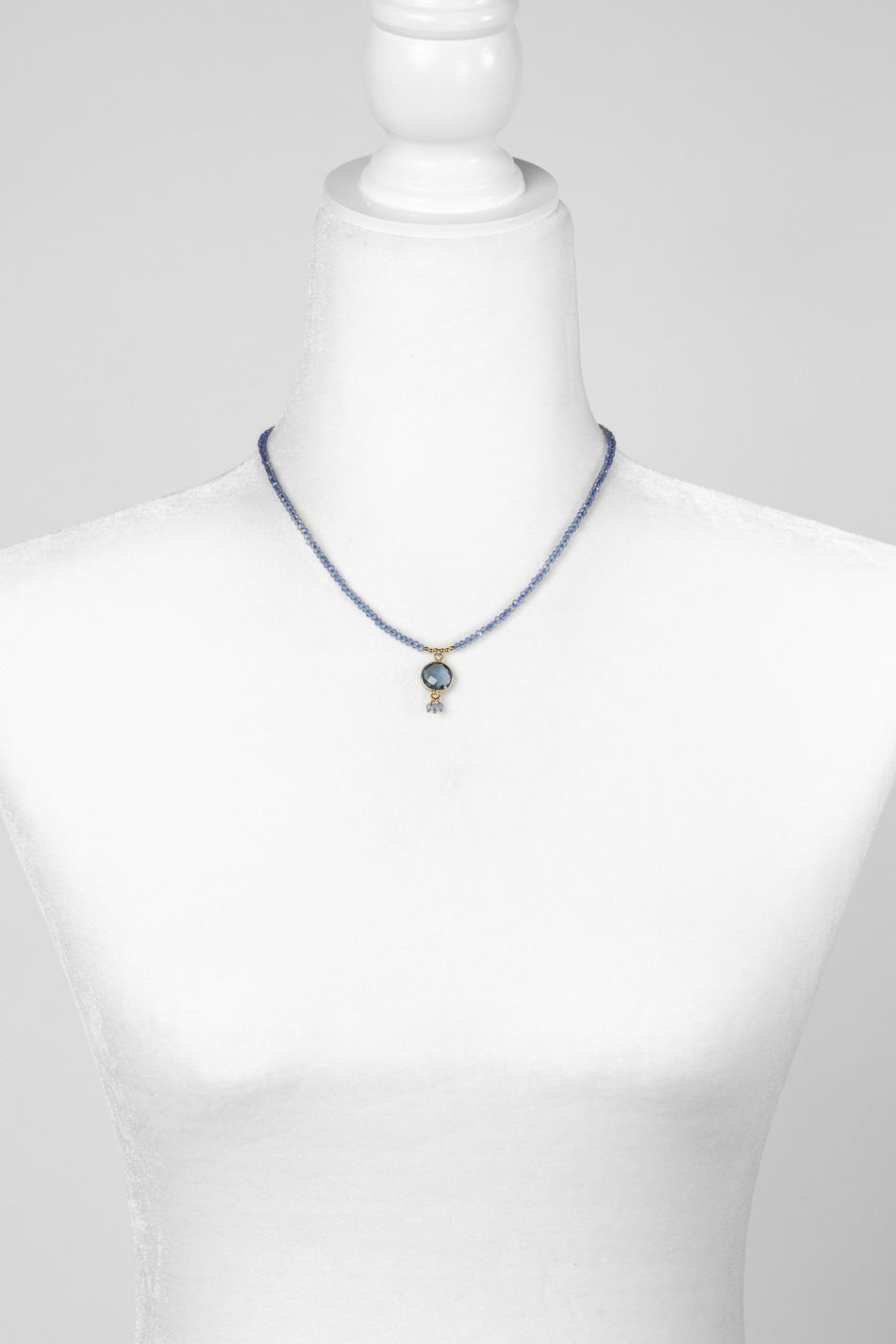 Forget Me Not 15.5-17.5" Faceted Iolite Bezel With Crystal Dangles Simple Necklace