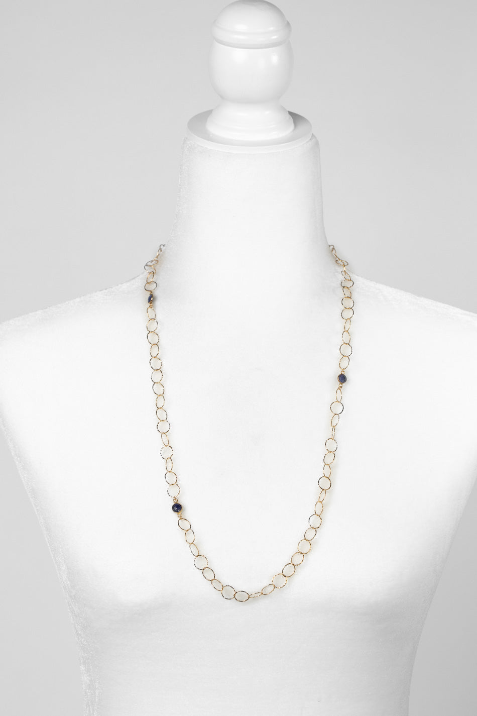 Forget Me Not 29-31" Hammered Chain With Faceted Blue Sapphire Bezels Simple Necklace