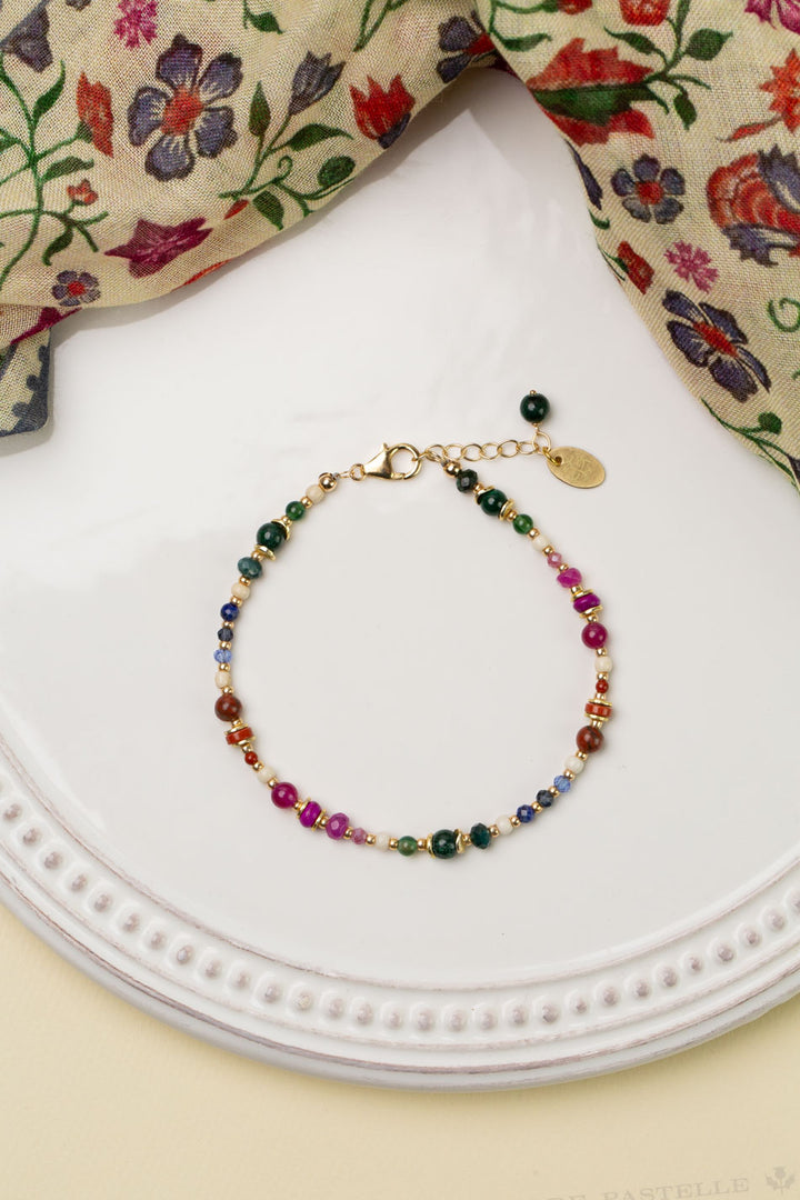 Forget Me Not 7.5-8.5" Red Jasper, Fuchsia Jade, And Lapis Lazuli Collage Bracelet