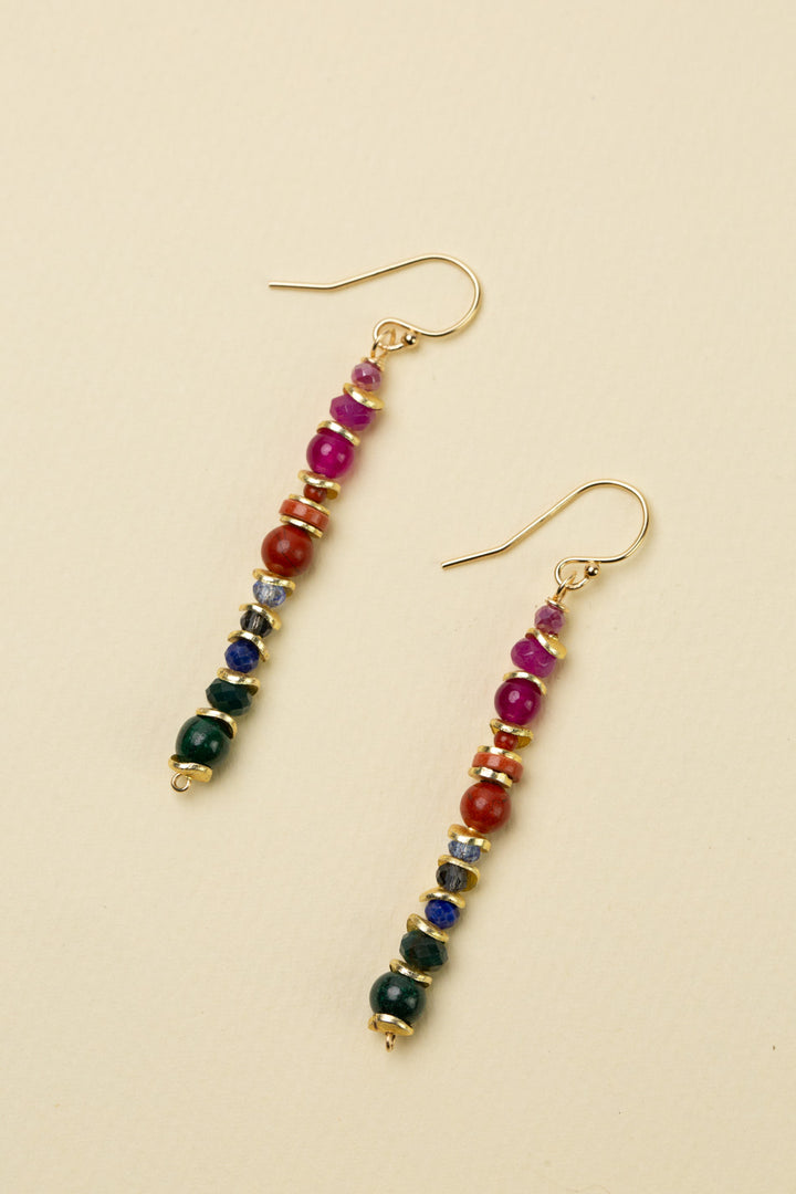 Forget Me Not Red Jasper, Fuchsia Jade Simple Earrings