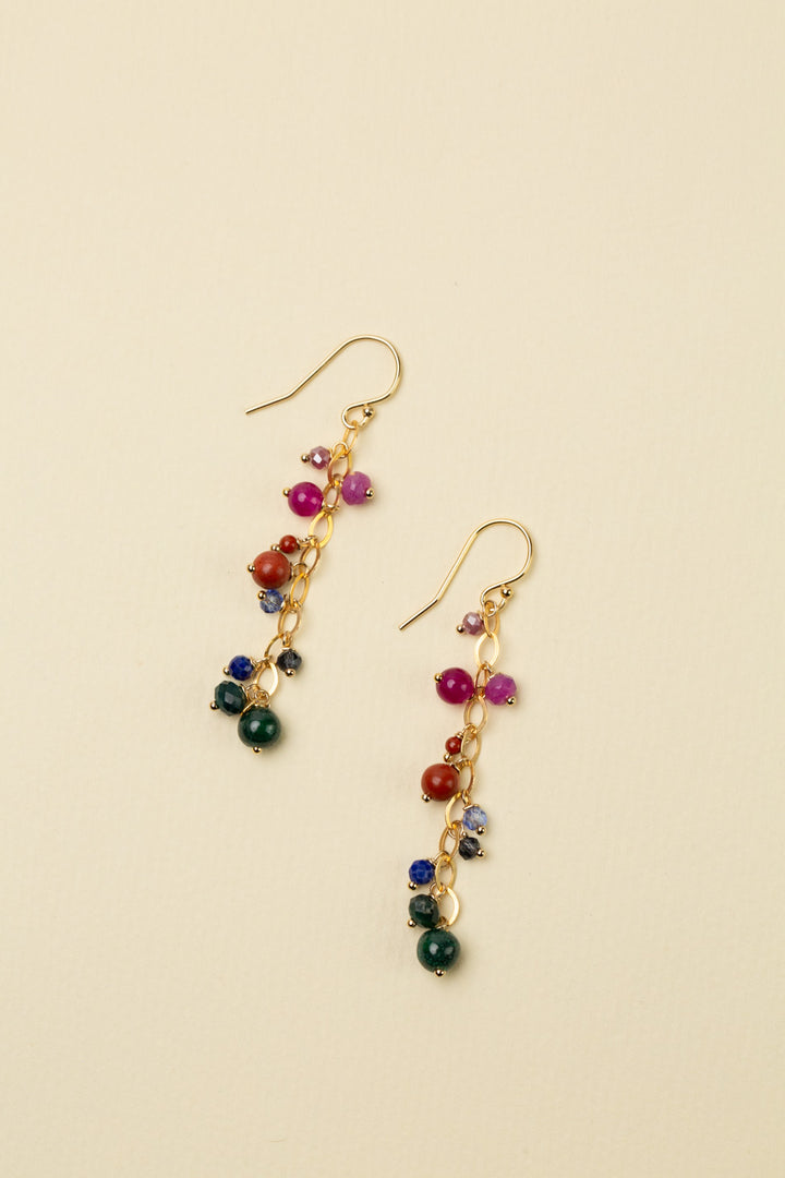 Forget Me Not Fuchsia Jade, Red Jasper, Lapis Lazuli Dangle Earrings