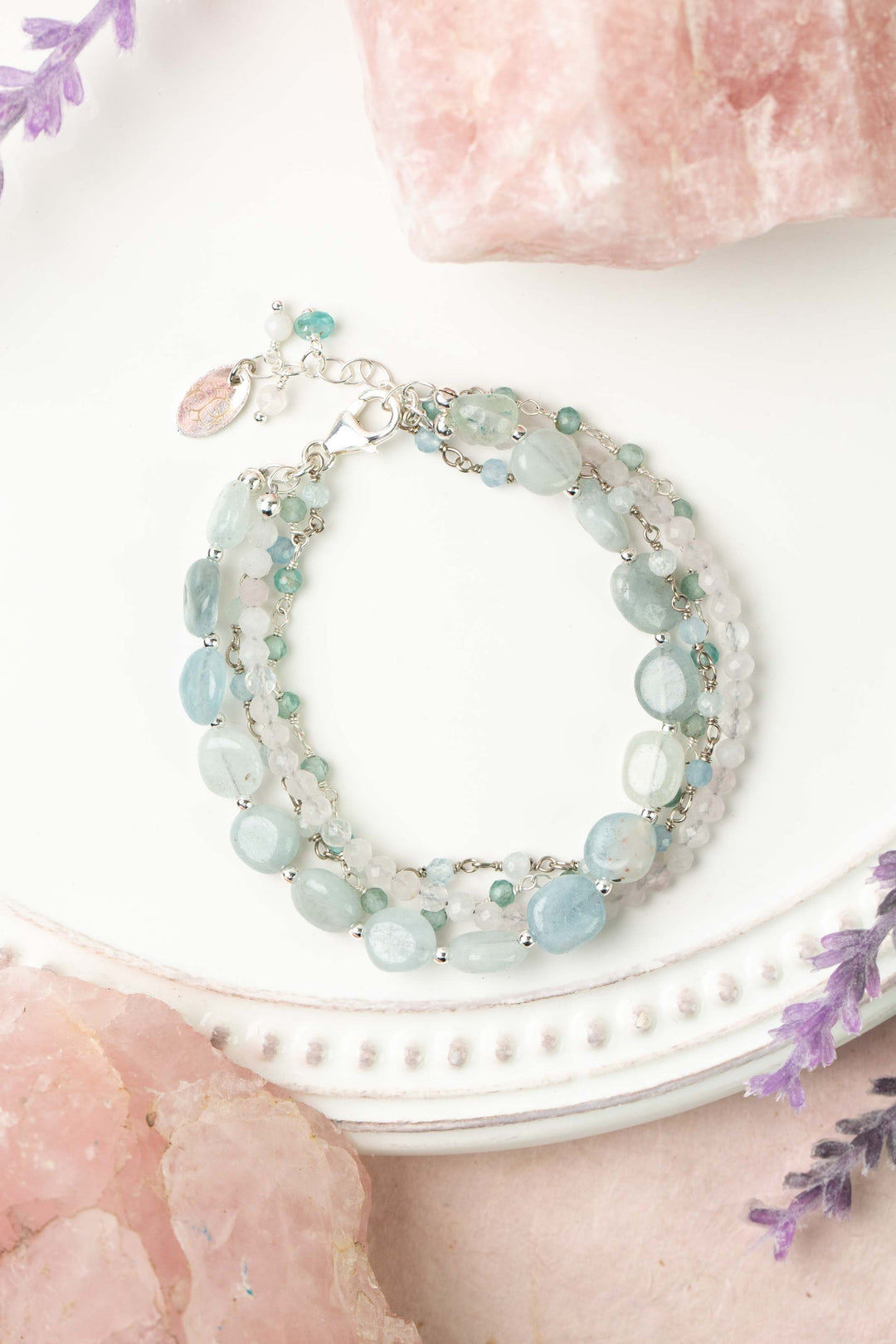 Fae 7-8" Aquamarine, Rose Quartz, Apatite Multistrand Bracelet