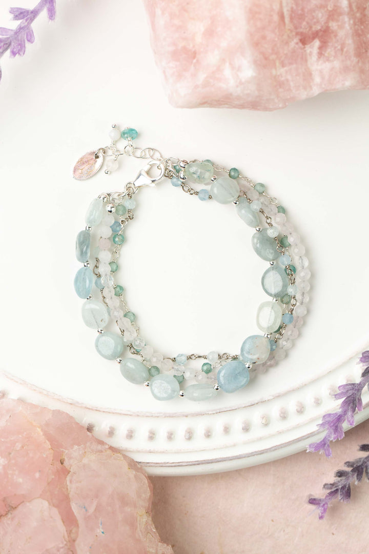 Fae 7-8" Aquamarine, Rose Quartz, Apatite Multistrand Bracelet