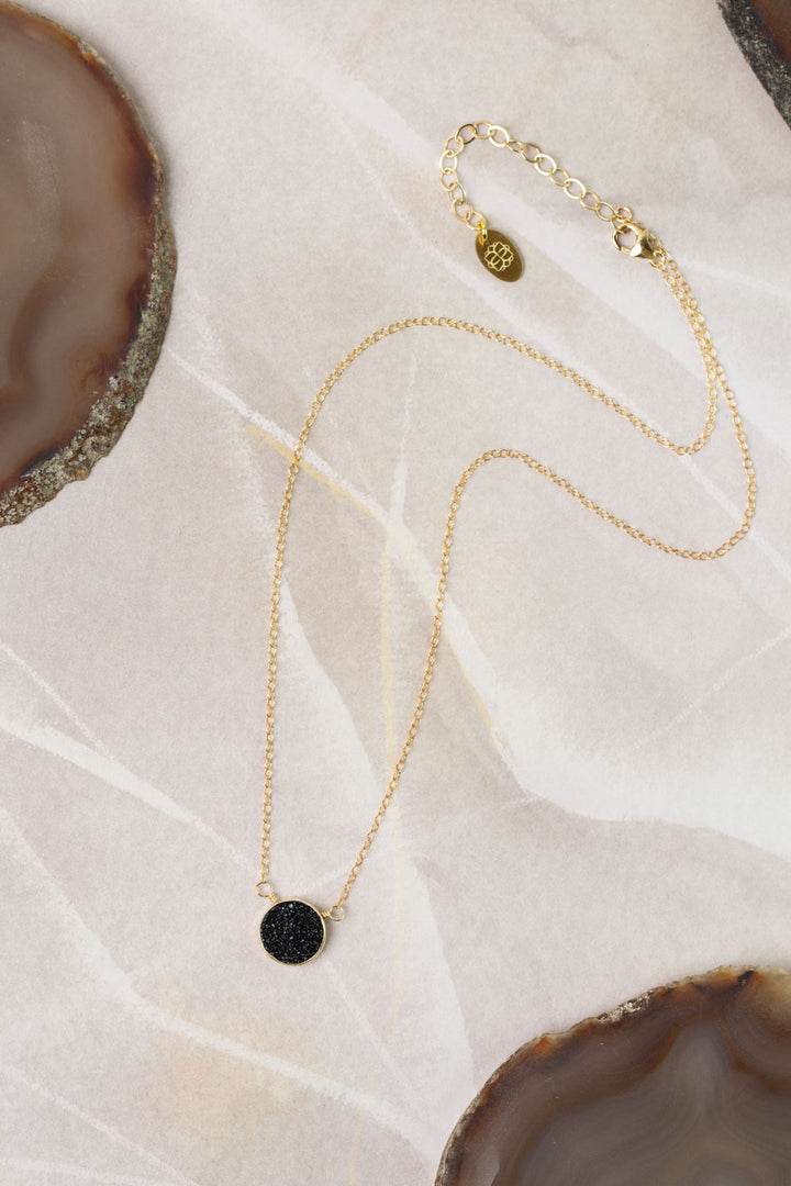 Favorites 16.5-18.5" Black Druzy Focal Necklace