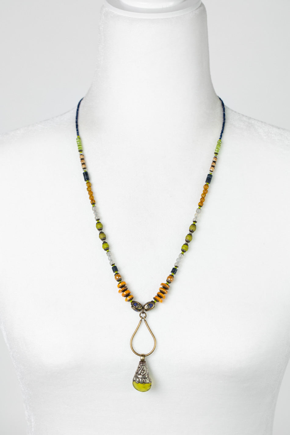 Guidance 23-25" Czech Glass, Labradorite, Shell With Serpentine Droplet Statement Necklace