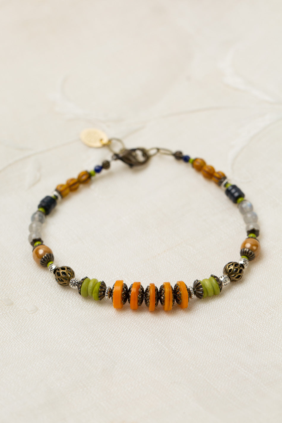 Guidance 7.5-8.5" Czech Glass, Shell, Labradorite Collage Bracelet