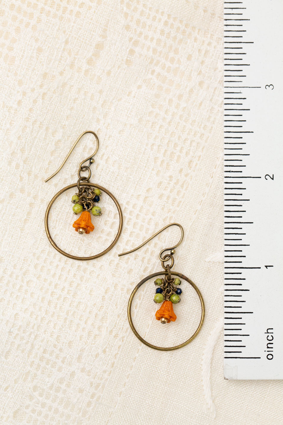 Guidance Czech Glass, Orange Blossom Faceted Serpentine Hoop Earrings