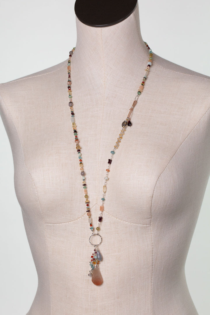 Gentle Breeze 31-33" Peach Moonstone, Carnelian, Apatite Collage Necklace
