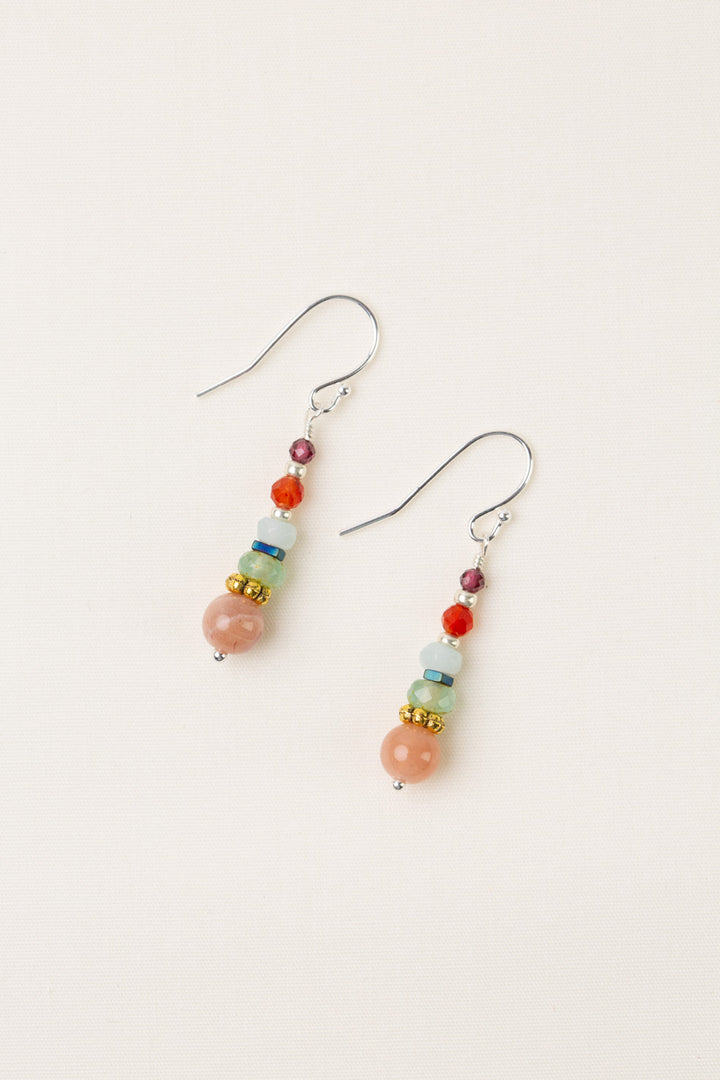 Gentle Breeze Peach Moonstone, Czech Glass, Carnelian Simple Earrings