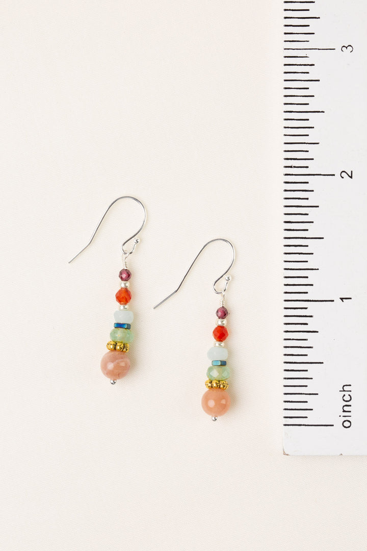 Gentle Breeze Peach Moonstone, Czech Glass, Carnelian Simple Earrings