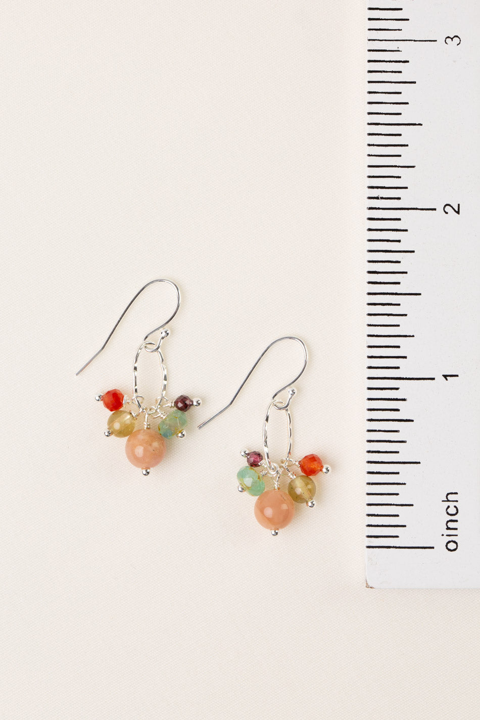 Gentle Breeze Peach Moonstone, Czech Glass, Carnelian Dangle Earrings