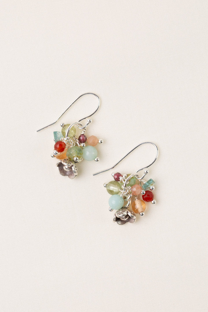 Gentle Breeze Amazonite, Czech Glass, Carnelian Cluster Earrings