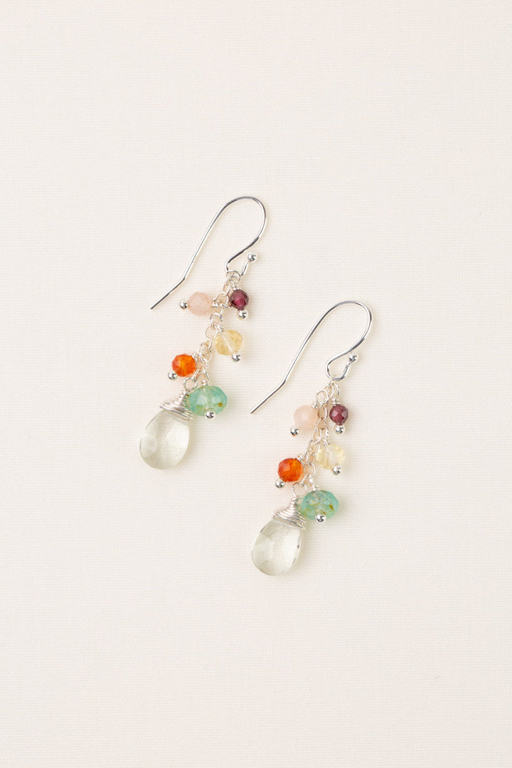 Gentle Breeze Peach Moonstone, Czech Glass, Carnelian Cluster Earrings