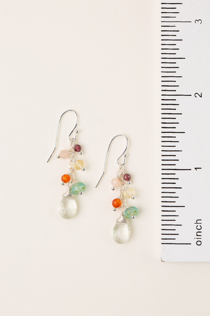 Gentle Breeze Peach Moonstone, Czech Glass, Carnelian Cluster Earrings