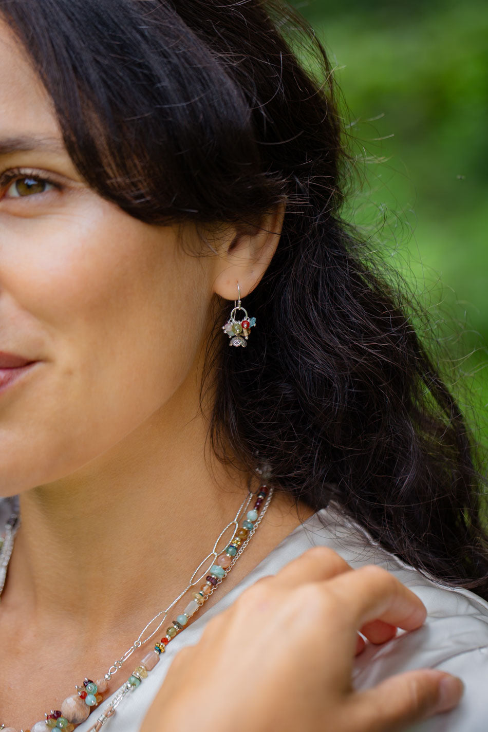 Gentle Breeze Amazonite, Czech Glass, Carnelian Cluster Earrings